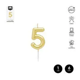 Vela Cera Numero 5 Oro 6 cm