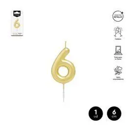 Vela Cera Numero 6 Oro 6 cm