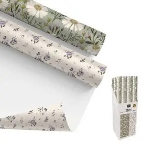 Papel Regalo 200X70Cm Flores Verde Surtidos