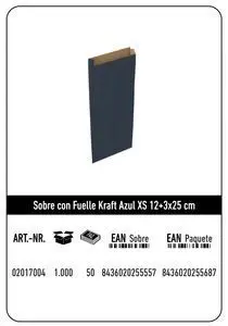 Sobre Kraft Xs 12+3X25 Azul Paquete 25 uds
