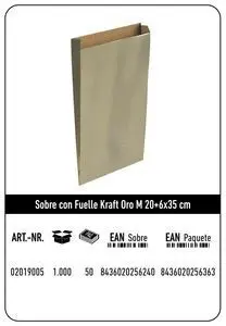 Sobre Kraft M 20+6X35 Oro Paquete 25 uds