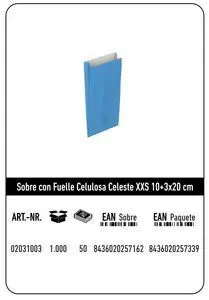 Sobre Celulosa Xxs10+3X20 Celeste Paquete 25 uds