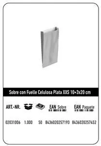 Sobre Celulosa Xxs10+3X20 Plata Paquete 25 uds