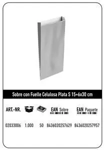 Sobre Celulosa S 15+6X30 Plata Paquete 25 uds