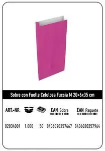 Sobre Celulosa M 20+6X35 Fucsia Paquete 25 uds