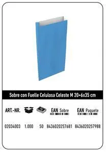 Sobre Celulosa M 20+6X35 Celeste Paquete 25 uds