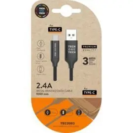 Cable Negro Braided Nylon Tipo Usb-C Alto Rendimie