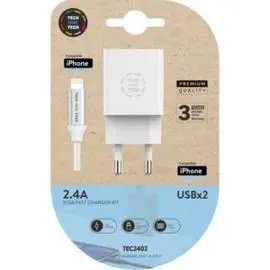 Cargador Doble Blanco + Cable Braided Nylon Apple