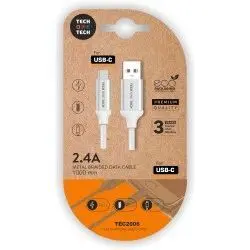 Cable Blanco Nylon (Usb-A a Usb-C) 1M 2A