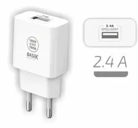 Cargador Tech One Tech Basik 2,4A Blanco (Usb-A)