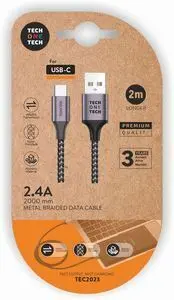 Cable Nylon Gris 2 Metros (Usb-A a Usb-C) 2,4A