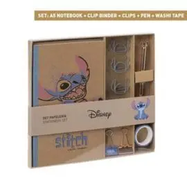 Set Papeleria Stitch Cuaderno A5 + Clips + Pen + W