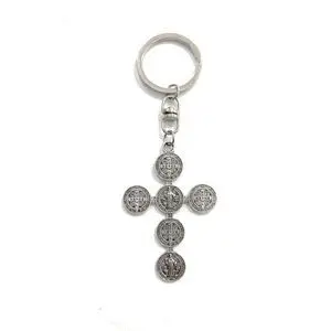 Llavero Metal San Benito Cruz Baño Plata 55Mm