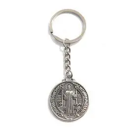 Llavero Metal Medalla San Benito Baño Plata 32Mm