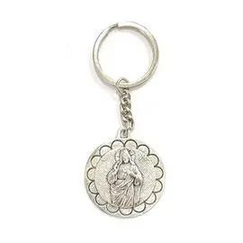 Llavero Metal Corazon Jesus Baño de Plata 36Mm