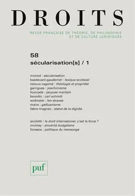 Droits 2013 N° 58 - Sécularisation(S) - I (Basdevant-Gaudemet,- Monod)