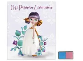 Libro Comunion Huellas Niña Hojas
