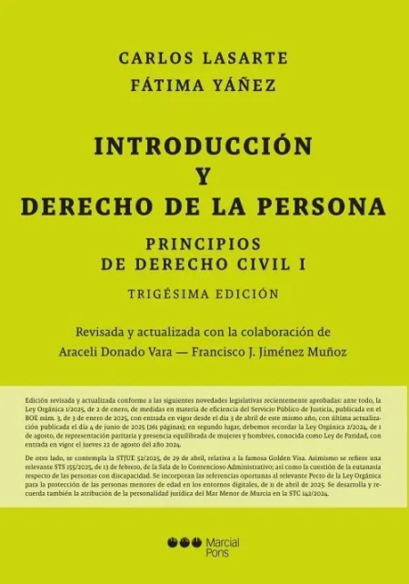 Principios Derecho Civil Tomo I Introduccion del Derecho de la Persona 30ªed