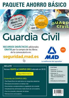 Paquete Ahorro Básico Guardia Civil 2017 Ahorro de 77 ?. (Incluye Temarios 1 y 2