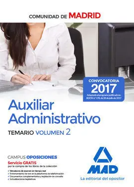 Auxiliar Administrativo de la Comunidad de Madrid. Temario Volumen 2