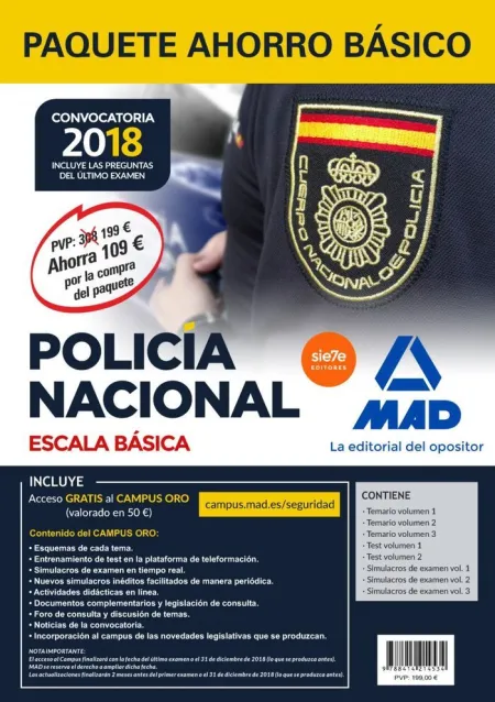 Paquete Ahorro Básico Escala Básica Policía Nacional 2018. Ahorra 109 ? (Temario