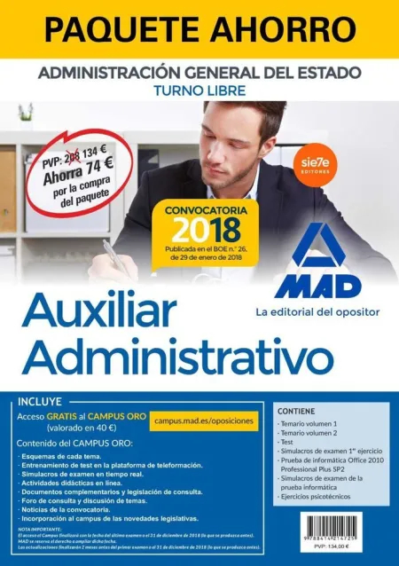 Paquete Ahorro Auxiliar Administrativo del Estado (Turno Libre). **Nueva Edicion 2018