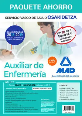 Venta Anticipada Paquete Ahorro Auxiliar de Enfermería de Osakidetza. Ahorro de