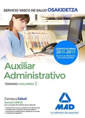 Auxiliar Administrativo de Osakidetza-Servicio Vasco de Salud. Temario Volumen 2