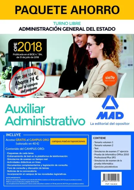 Paquete Ahorro Auxiliar Administrativo del Estado. (2018)