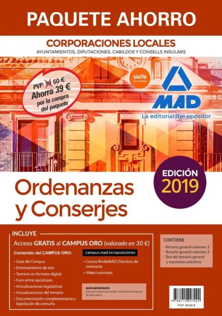 Paquete Ahorro Ordenanzas y Conserjes de Corporaciones Locales 2019