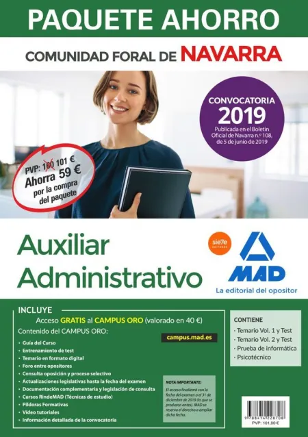 Pack Ahorro Auxiliar Administrativo de la Comunidad Foral de N