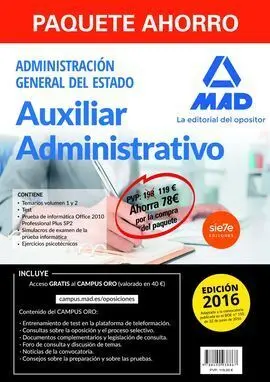 Paquete Ahorro Auxiliar Administrativo del Estado. Ahorro de 78 ? (Temarios 1 y