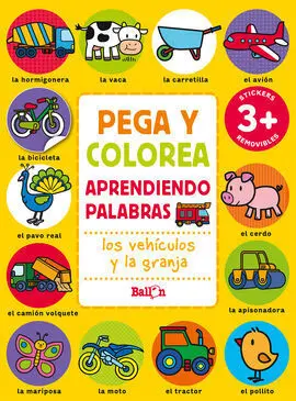 Pega y Colorea Vehiculos Y  Granja Aprendiendo Palabras