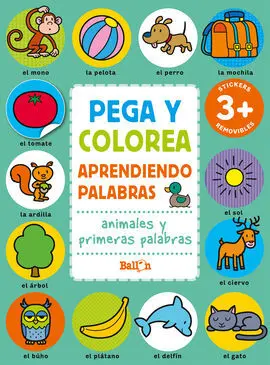 Pega y Colorea Animales y Palabras Aprendiendo Palabras