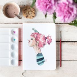 CUADERNO A5 ESTHER GILI PAJAROS EN LA CABEZA ILUST