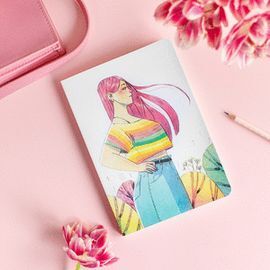 CUADERNO A5 LISO ESTHER GILI PINK ILUSTRADO