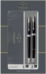 JUEGO BOLIGRAFO Y ROLLER PARKER SONNET LACA NEGRO