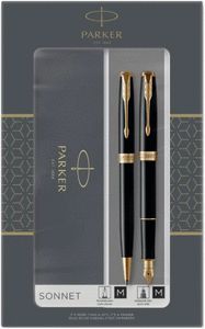 JUEGO BOLIGRAFO Y PLUMA PARKER SONNET LACA NEGRO G