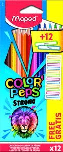 LAPIZ MAPED COLOR´PEPS STRONG 12 COLORES + 12 ETIQ