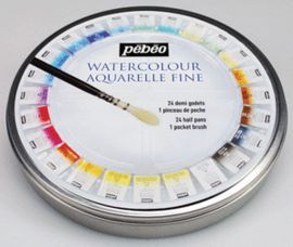 ACUARELLA FINA CAJA REDONDA DE METAL 24 ½ GODETS
