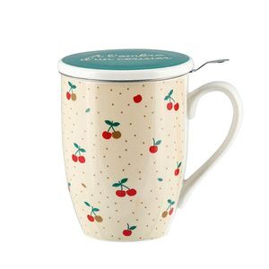 TAZA PORCELANA CON INFUSOR Y TAPA CEREZAS 38 CL