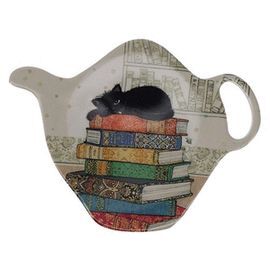 BANDEJITA PARA TAZA DE TE GATOS CON LIBROS
