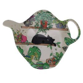 BANDEJITA PARA TAZA DE TE GATO CON PLANTAS
