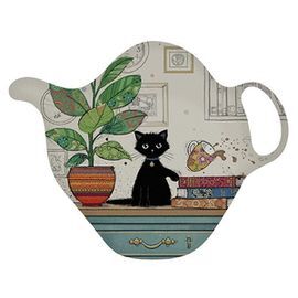 BANDEJITA PARA TAZA DE TE GATO EN MUEBLE SENTADO