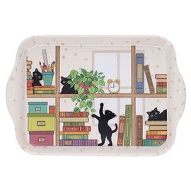 BANDEJA MELANINA RECTANGULAR GATO LIBROS