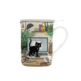 TAZA CON TAPA + INFUSOR XL 435 ML GATO PORTATIL