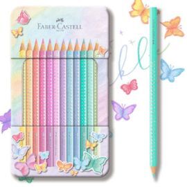 LAPIZ FABER SPARKLE 12 COLORES PASTEL CAJA METALIC
