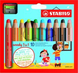 LAPIZ STABILO WOODY 3 EN 1 10 UD SURTIDOS + SACAPU
