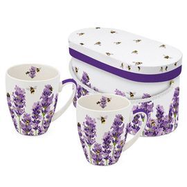 SET 2 TAZAS BEES   LAVENDER + CAJA REGALO