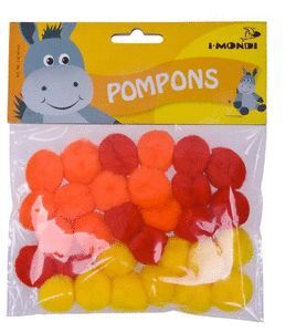 POMPONES ROJO/AMARILLO/NARANJA 30 PIEZAS SURTIDAS